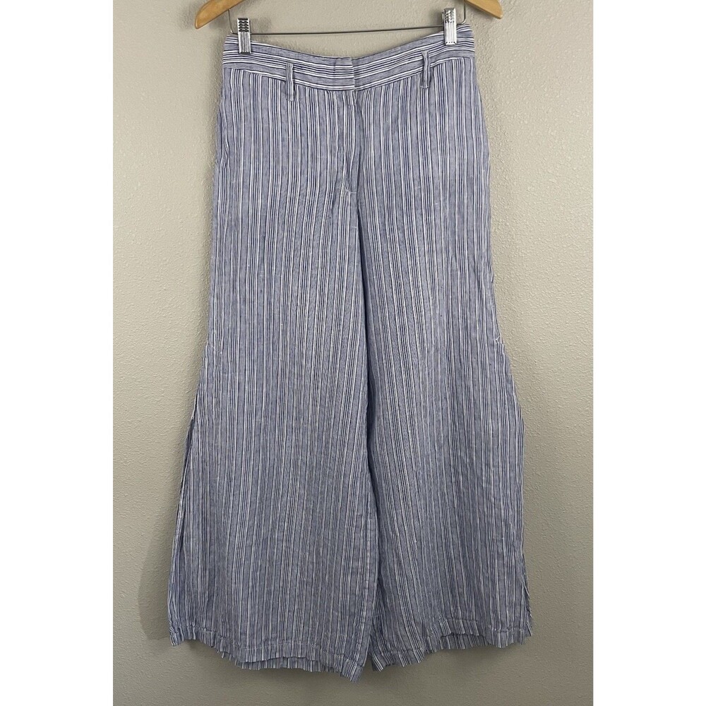 Anthropologie Elevenses Womens 28 100% Linen Striped Side Slit Wide Leg Palazzo